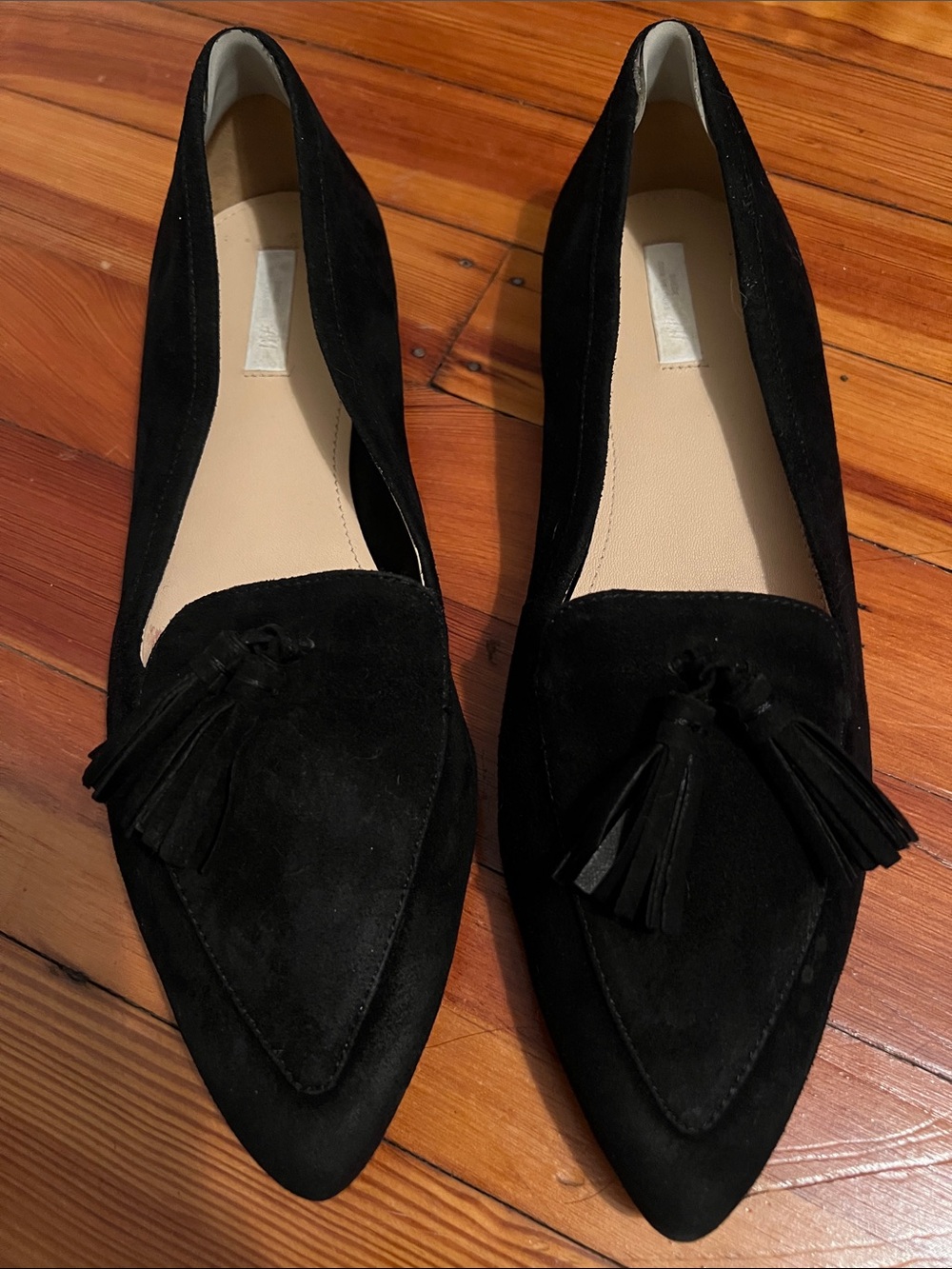 H&M Black Suede Pointed Tassel Loafers